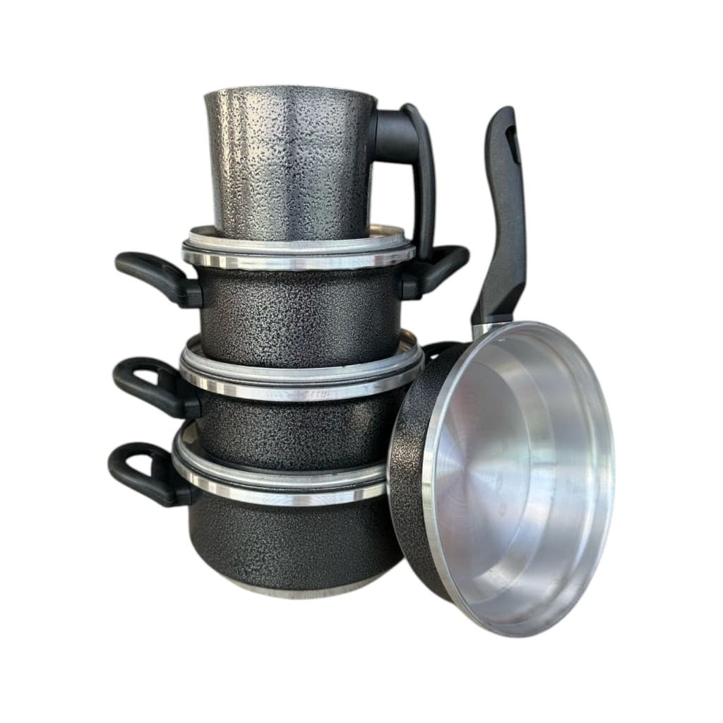 Jogo de Panelas Caneco Frigideira Aluminio Resistente Grosso 2mm 5 Peças