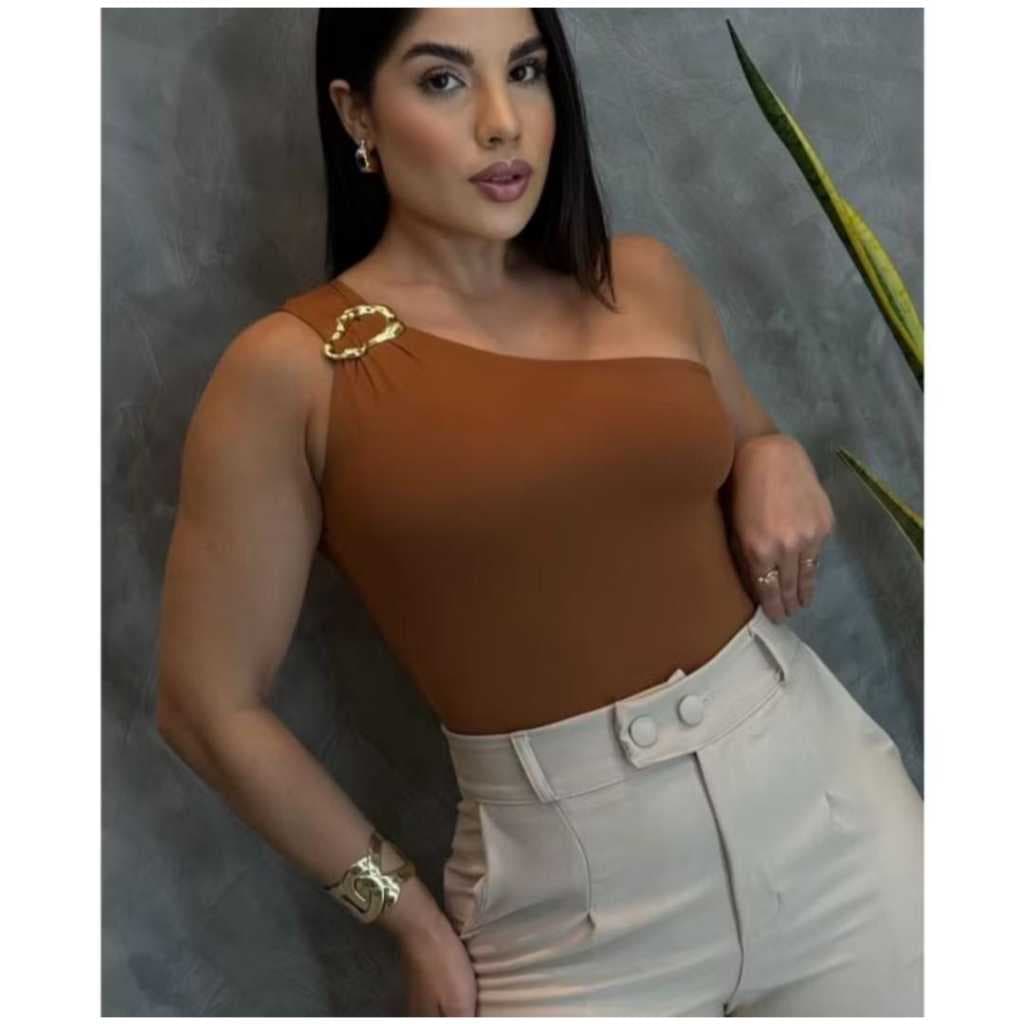 Blusa Feminina Mula Manca com Argola Dourada Elegante Ombro Só Nula Manga Social Suplex Premium Moda