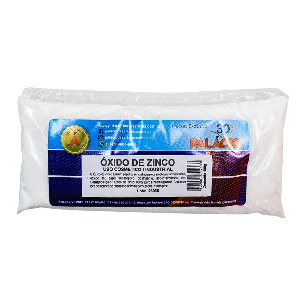 Óxido de Zinco (uso cosmético/ farmacêutico antisséptico, cicatrizante, anti-inflamatório) – 100 g