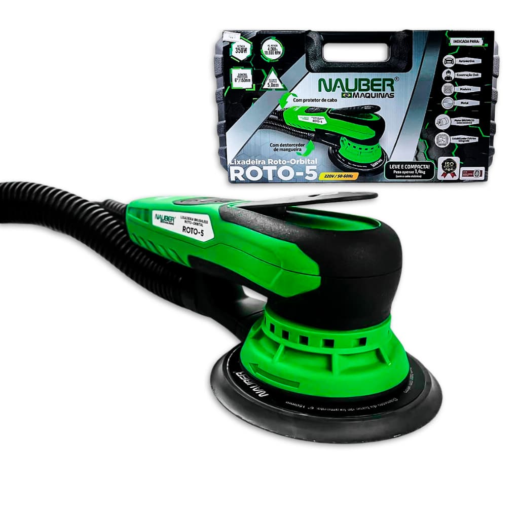 Lixadeira Roto-Orbital Nauber 350W ROTO-5 Motor Brushless Lixar Parede Alvenaria Gesso Massa Corrida