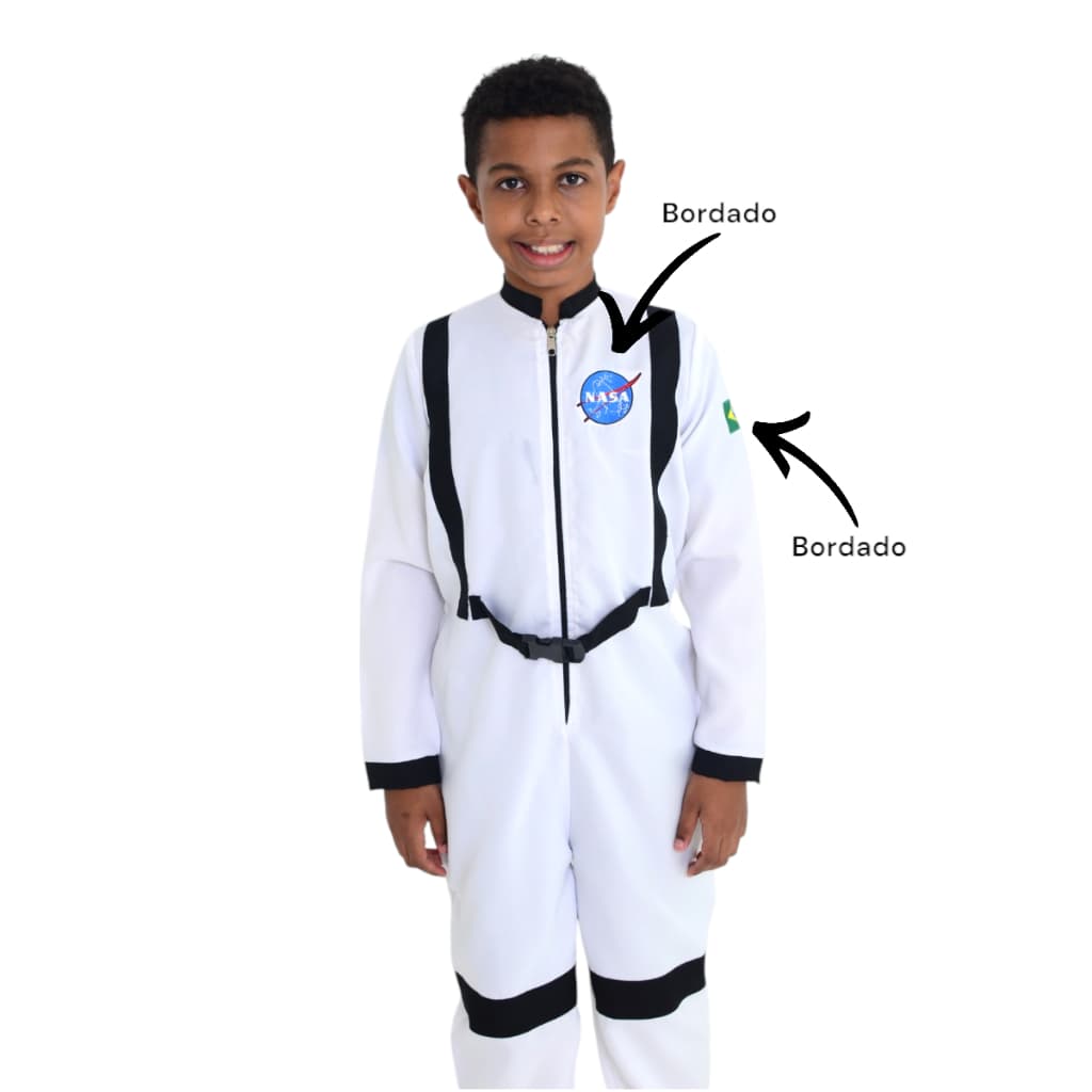 Fantasia Macacão Astronauta Adulto Luxo Nasa Brasil Bordado - Cosplay