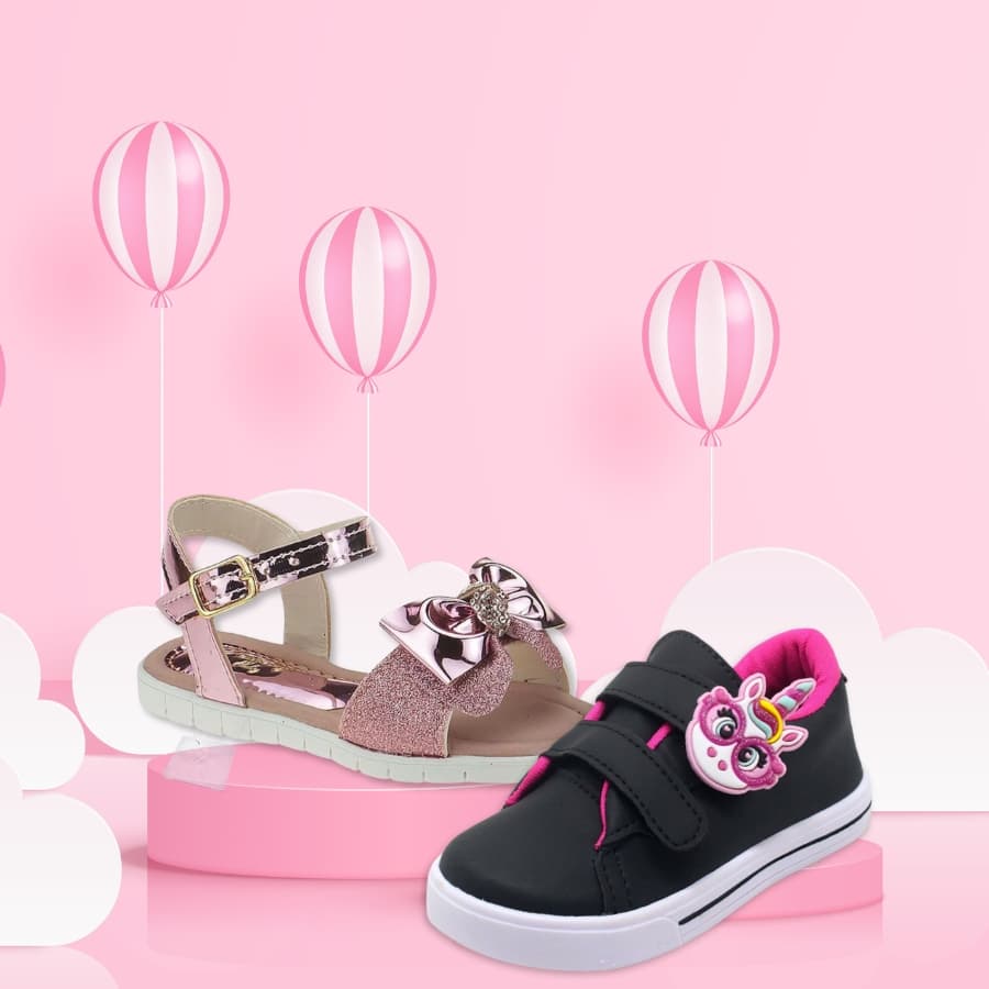 Kit  Sandália Glitter Rose e Tênis Menina Infantil Antiderrapante Estiloso Confortável