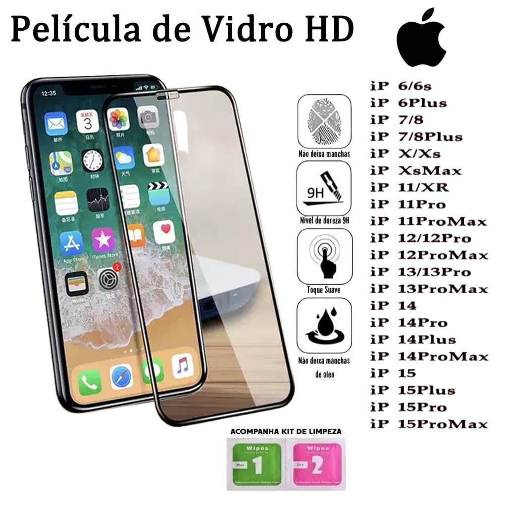 Película De Vidro 3D/9D Temperado HD Para iPhones