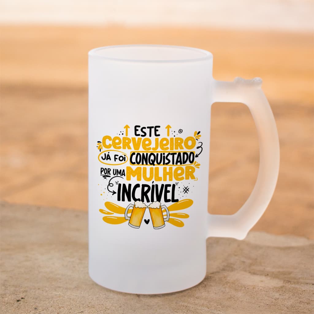 Caneca Cervejeiro de Vidro Jateada Caneca de Chopp Conquistado
