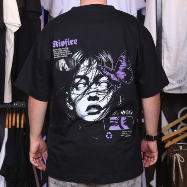 Camiseta Oversized Butterfly Face Ripfire Algodão 26.1 Gola Canelada 2x1