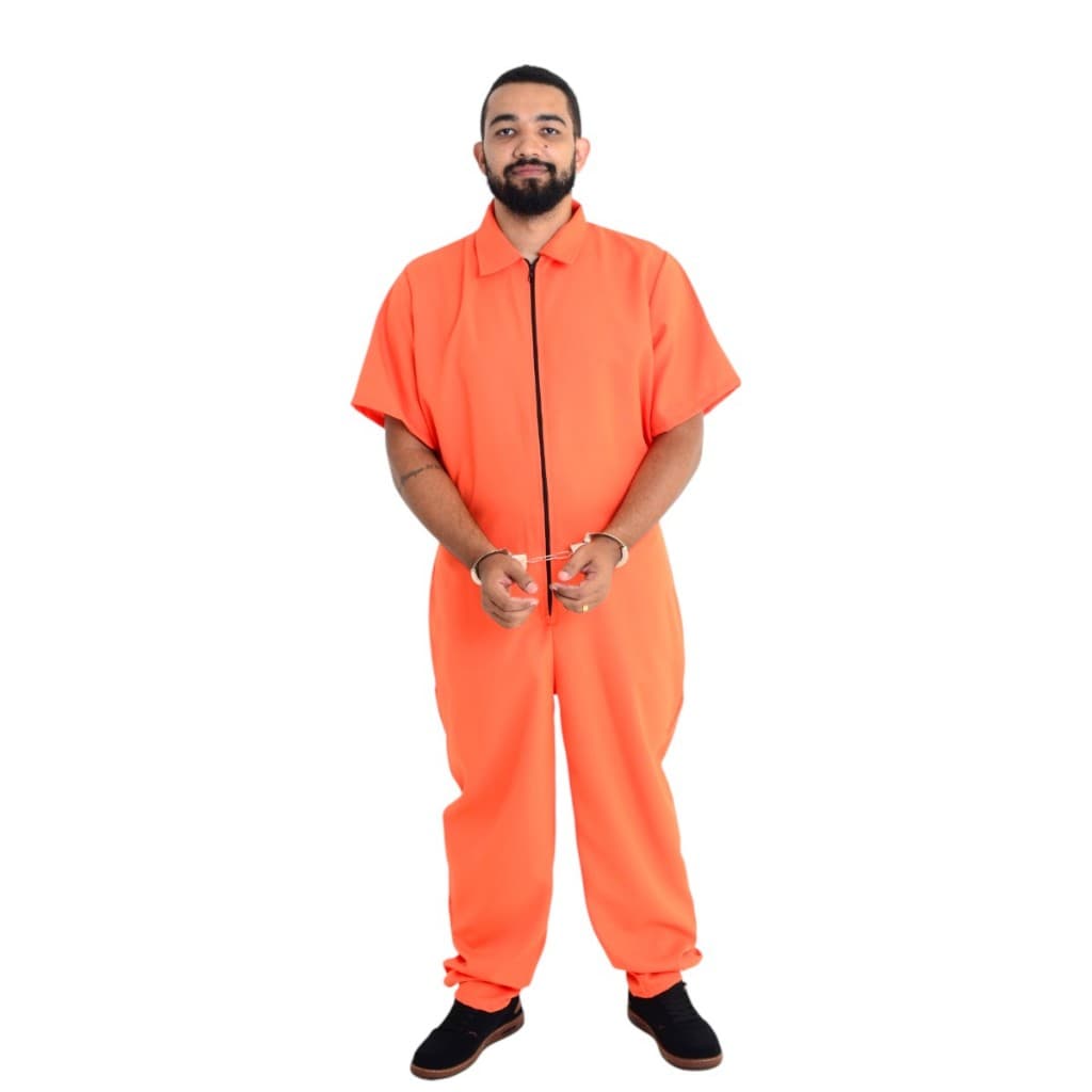 Fantasia Cosplay de Presidiário + Algemas - Preso - Prisão - Adulto e Infantil - Macacão