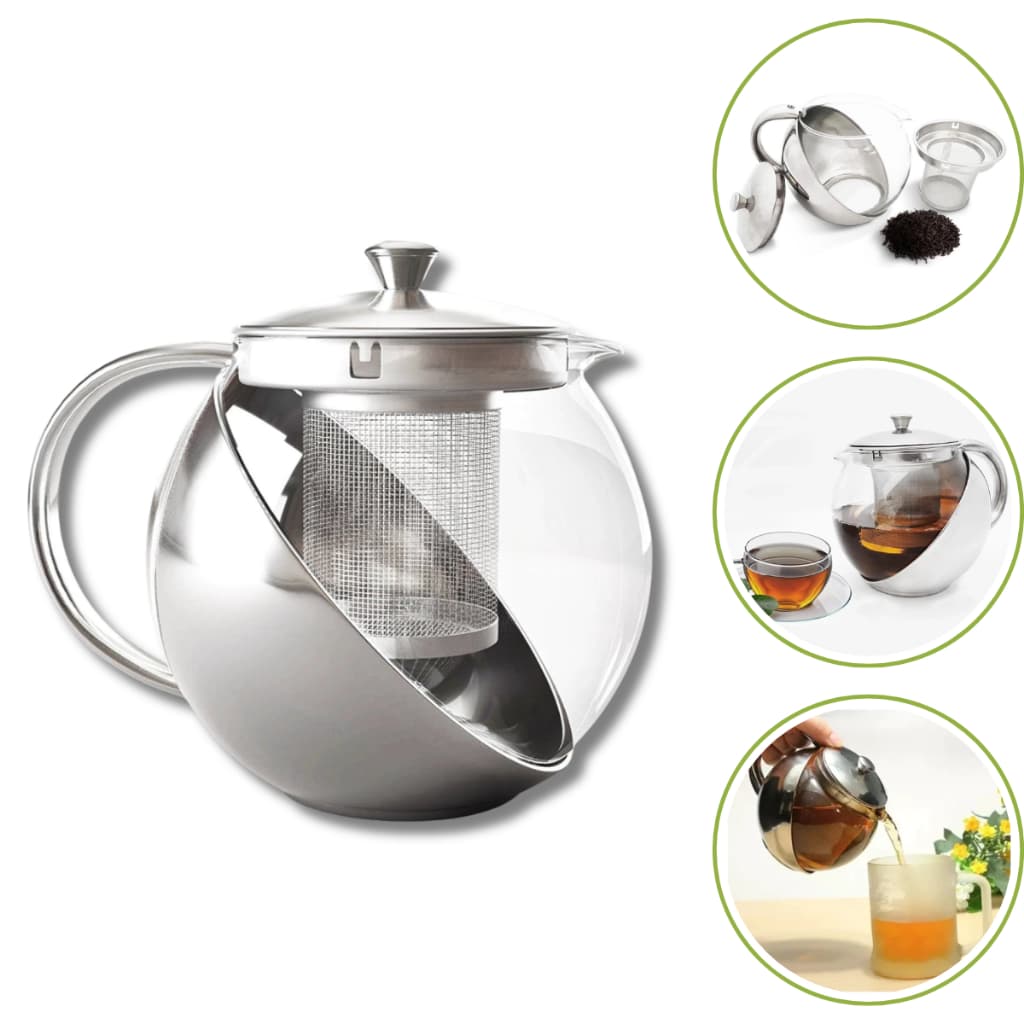 Chaleira Bule Com Infusor Para Chá Bebidas Quentes 750ml Inox Vidro