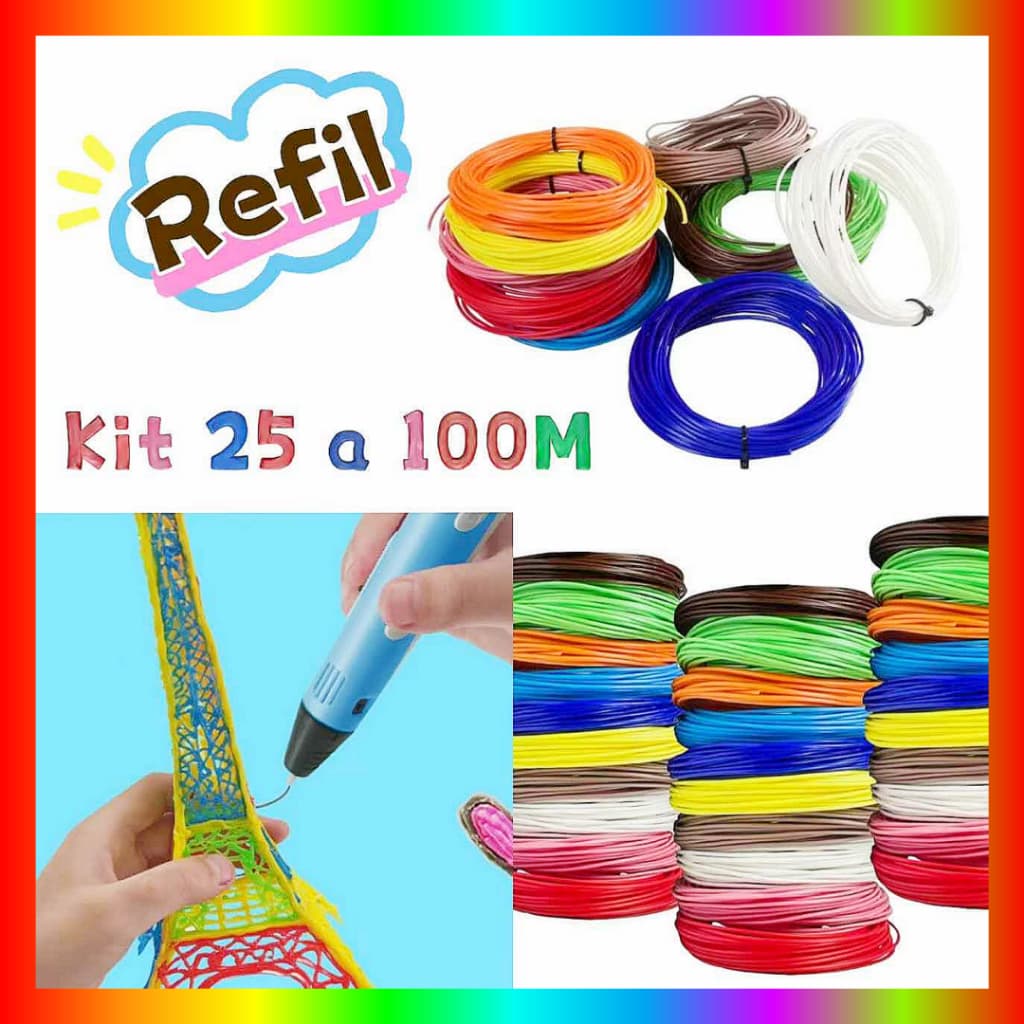 Refil Caneta 3D Fio 25M 50M 100M Filamento ABS 5 A 10 Cores Impressora Manual Infantil Pintura 3D