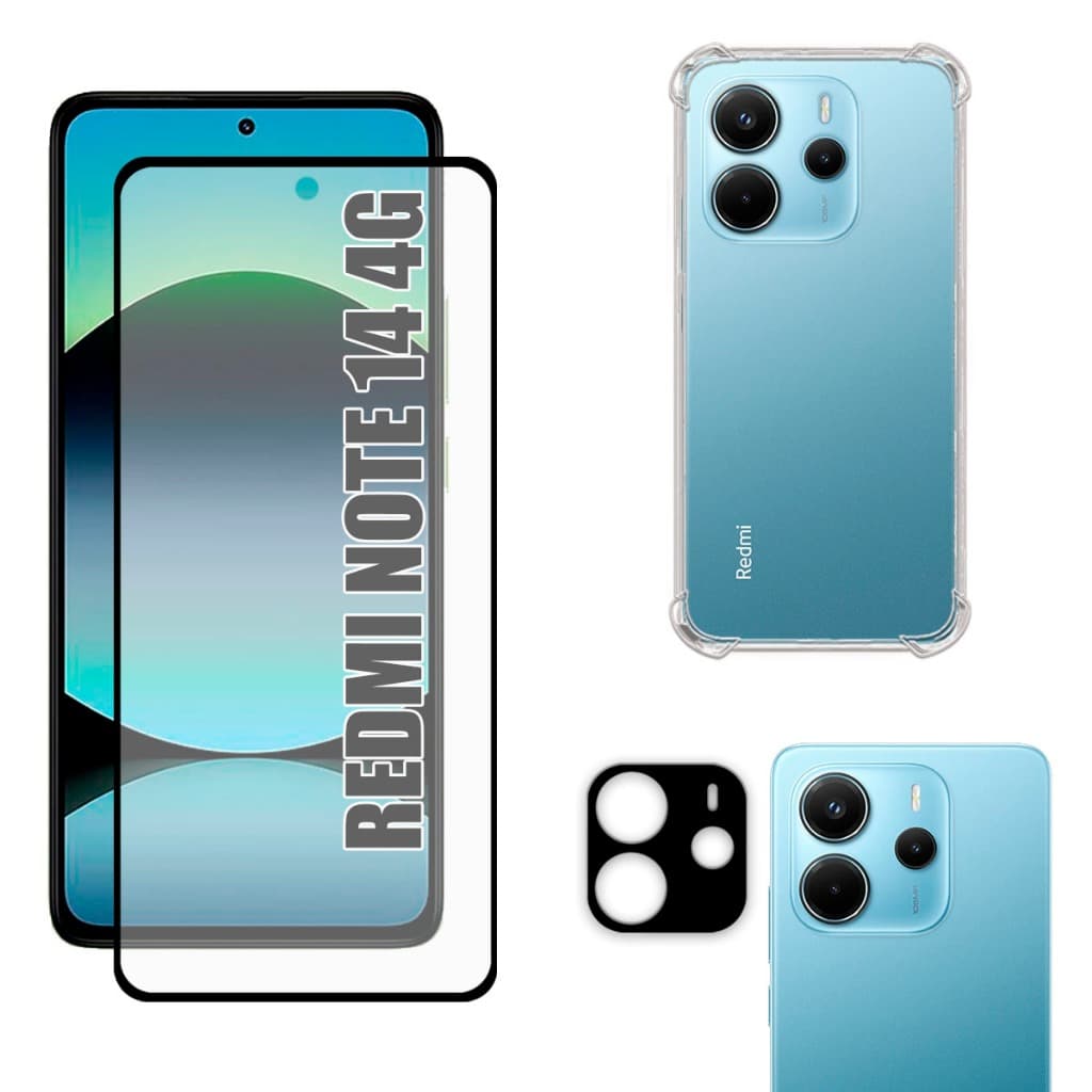 Kit Para Redmi Note 14 4G | Película Fosca de Cerâmica - Capa Anti Shock - Película da Câmera 3D