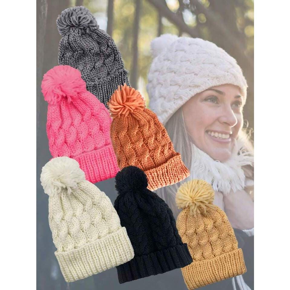Touca de Frio Adulto Feminina com Pompom Forrada Gorro de Lã Tricot Inverno Unissex