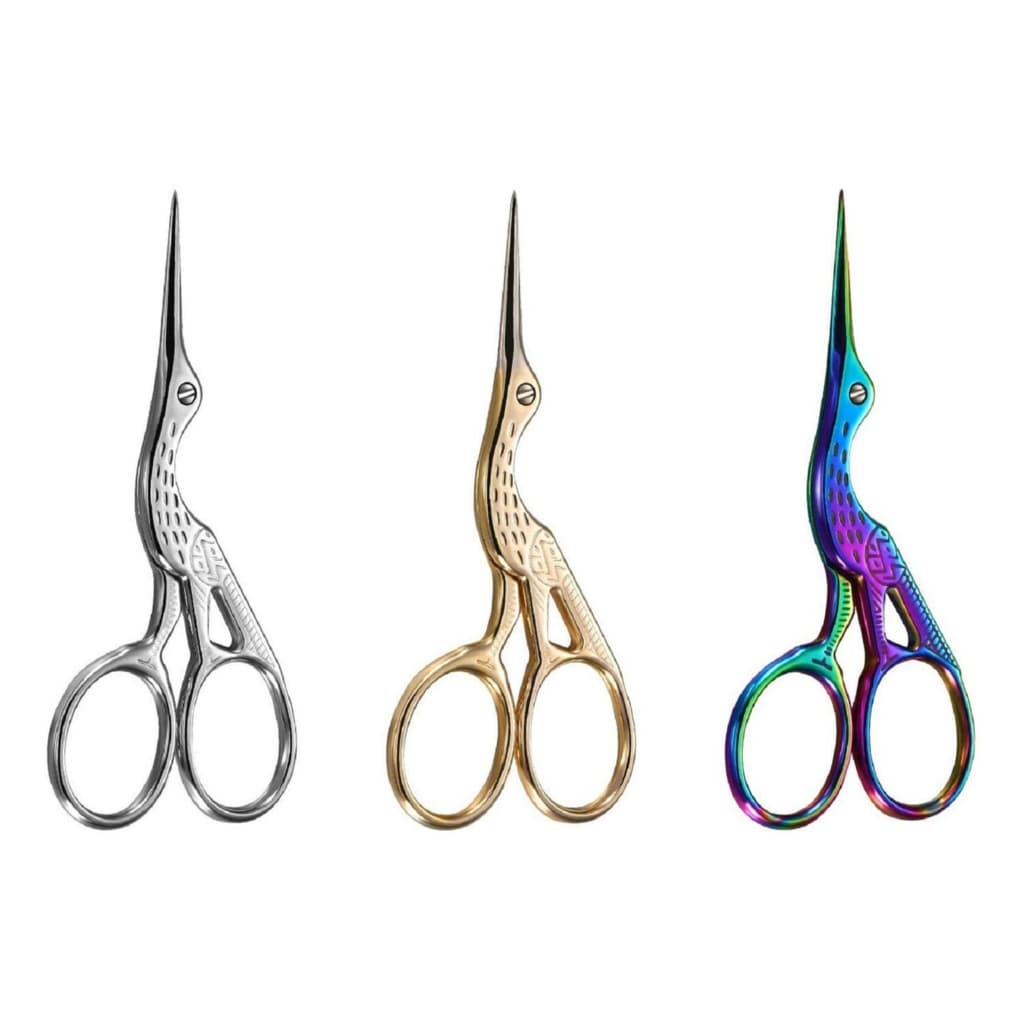 Kit 1 e 3 Tesouras De Alfaiataria Garça Dourado Prata e Colorido