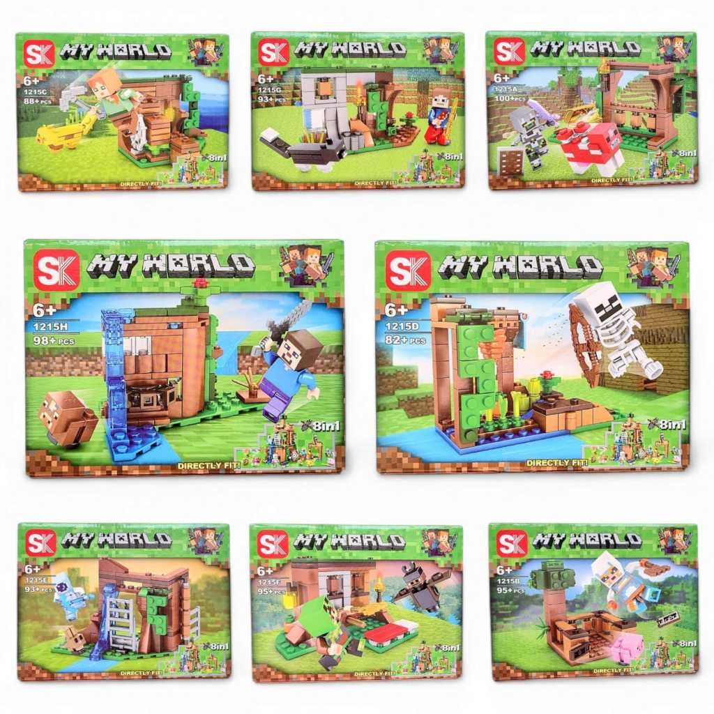 Kit C/2 Blocos de Montar Mine World 90+ Pcs Manual Instrutivo.
