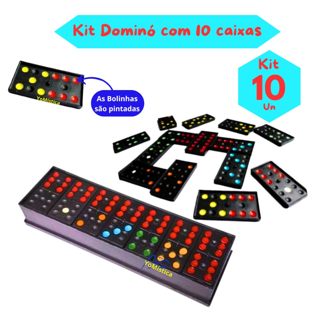 Dominó Kit10 Jogos de Domino Infantil Lembrancinha de festas e Prenda com 28 peças Bolinhas Pintadas