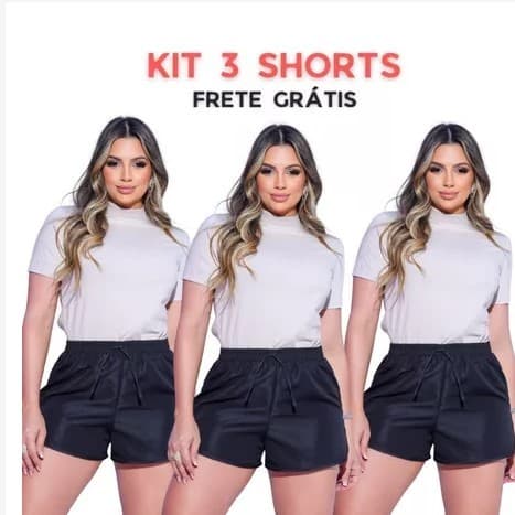 Kit 3 Short Tactel Feminino P ao Plus Size Moda Praia Clube Parque Tecido Leve