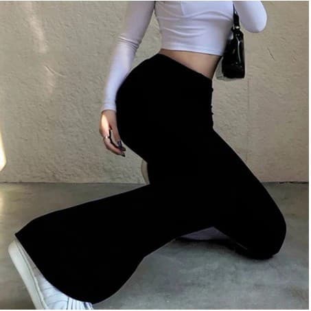 Calça Flare Tecido Boca De Sino Bailarina Cintura Alta