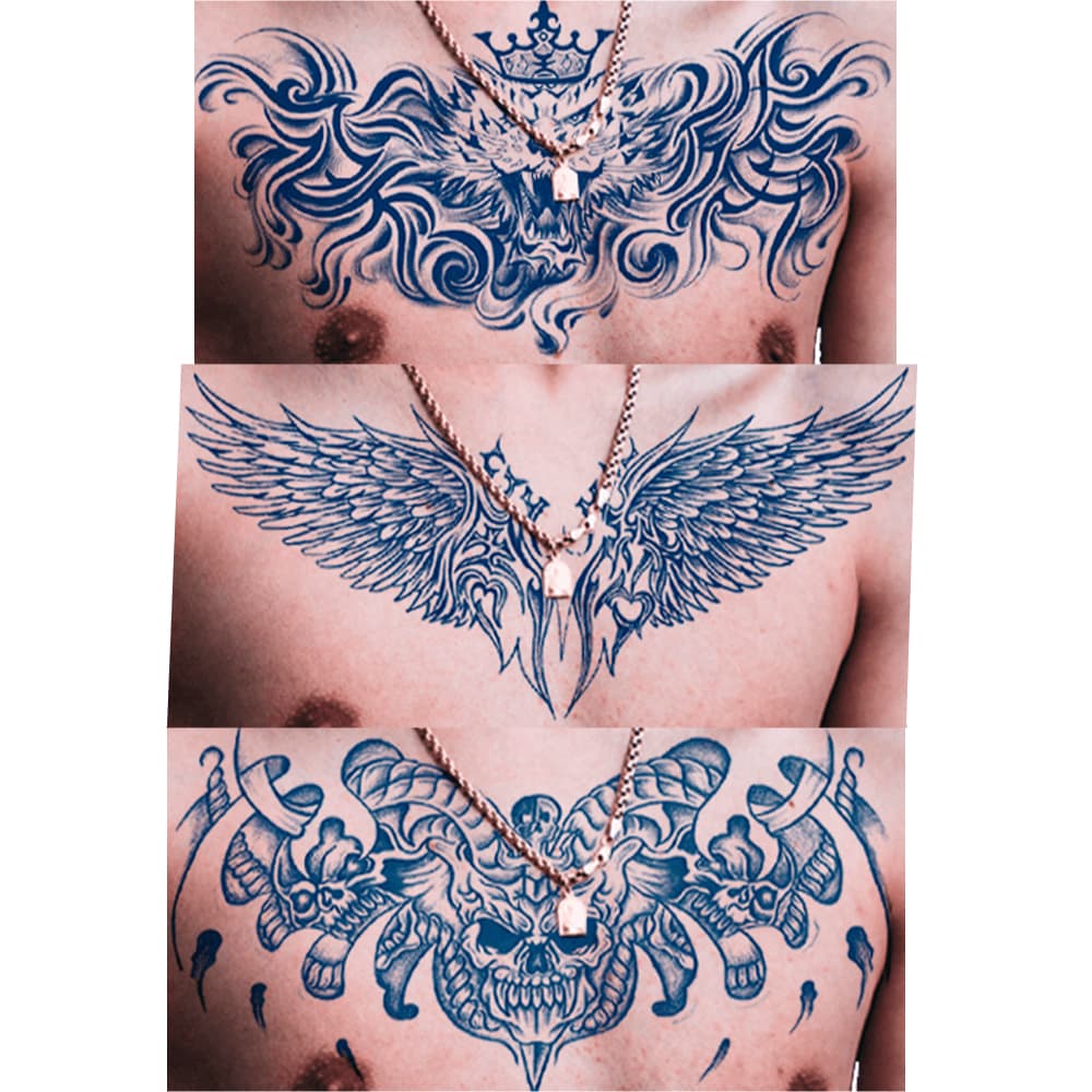 Tatuagem Temporária Semi Permanente 15x28cm Ombro Costas Grande Leão Rei Asas Caveira