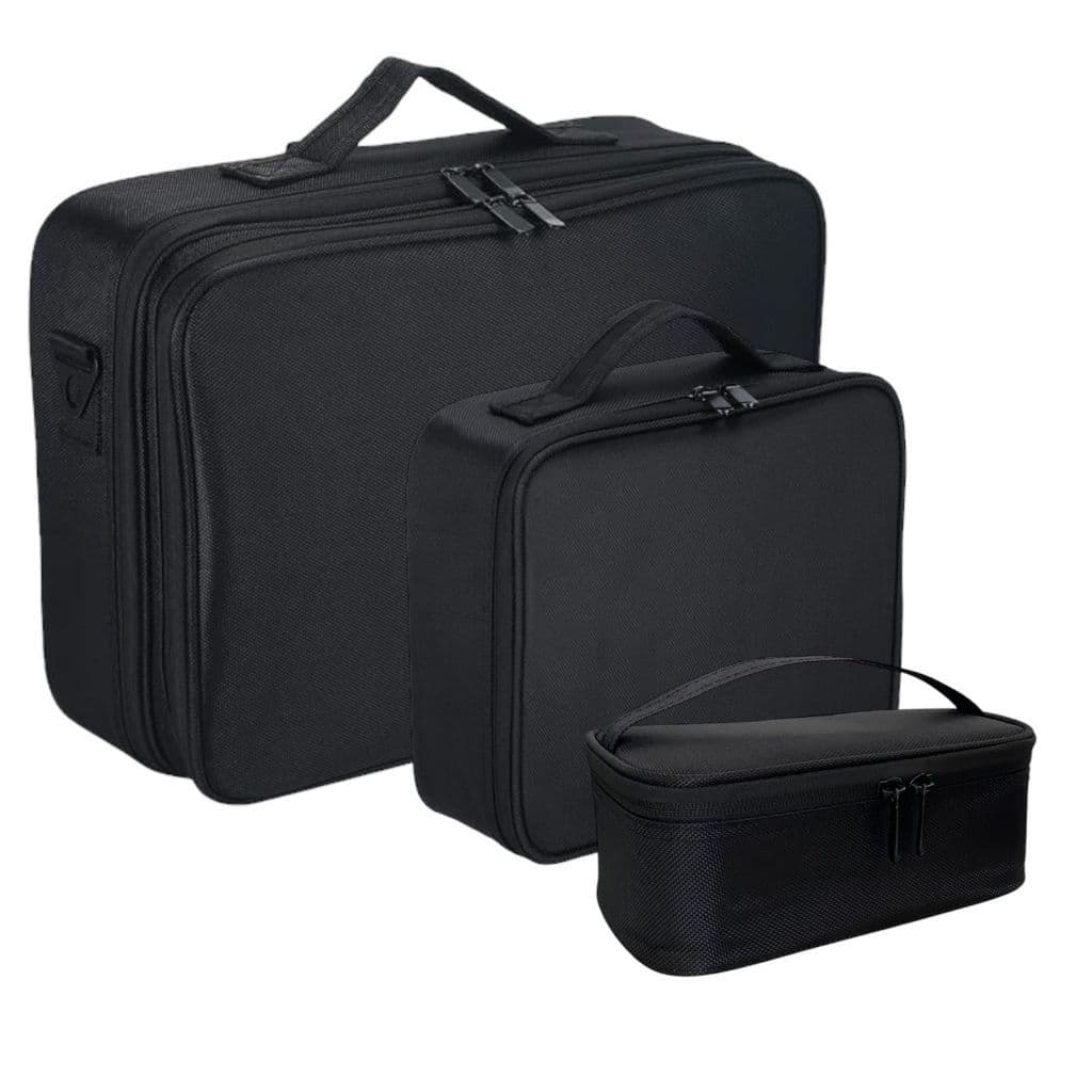 Kit 3 Maleta de Maquiagem Profissional Grande, Média e Pequena Preta com Divisórias BL-1110K