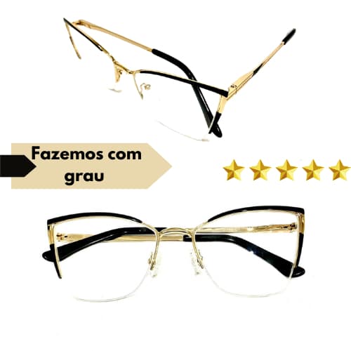Óculos Armação Feminina Carrion Gatinho Metal Nylon Dourado