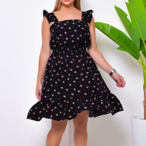 Vestido Feminino Curto Soltinho com Babado na Alça e Elástico na Cintura Estampa Floral - Moda Verão