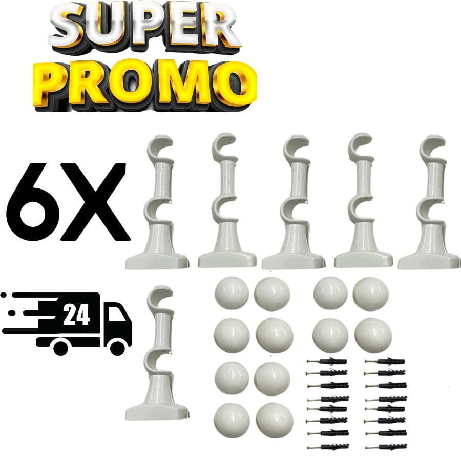 Kit de Suporte Duplo Para Cortina Varão Simples Reforçado 6 Unidades Com Ponteira 19mm