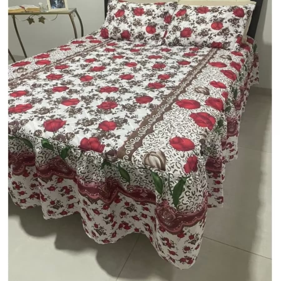 COLCHA CASAL 3 PEÇAS ESTAMPADO