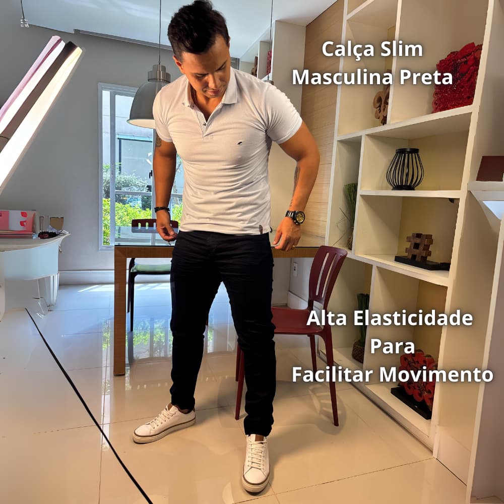 Calça Jeans Masculina Slim Fit Preta Elastano Tecido Premium Homem Tam 36 a 56 Presente Pai
