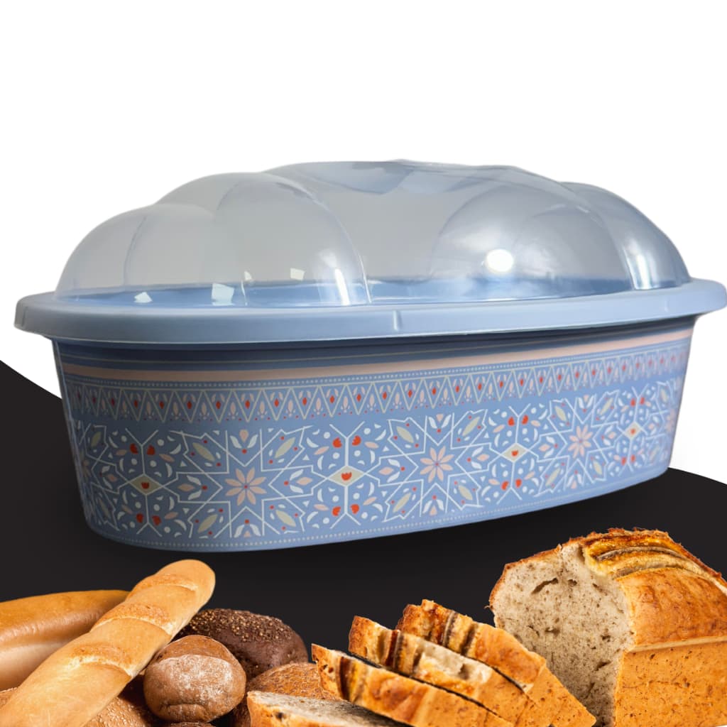 Porta Pão Azul Decorado Vasilha para Pão Resistente Armazenamento Pote