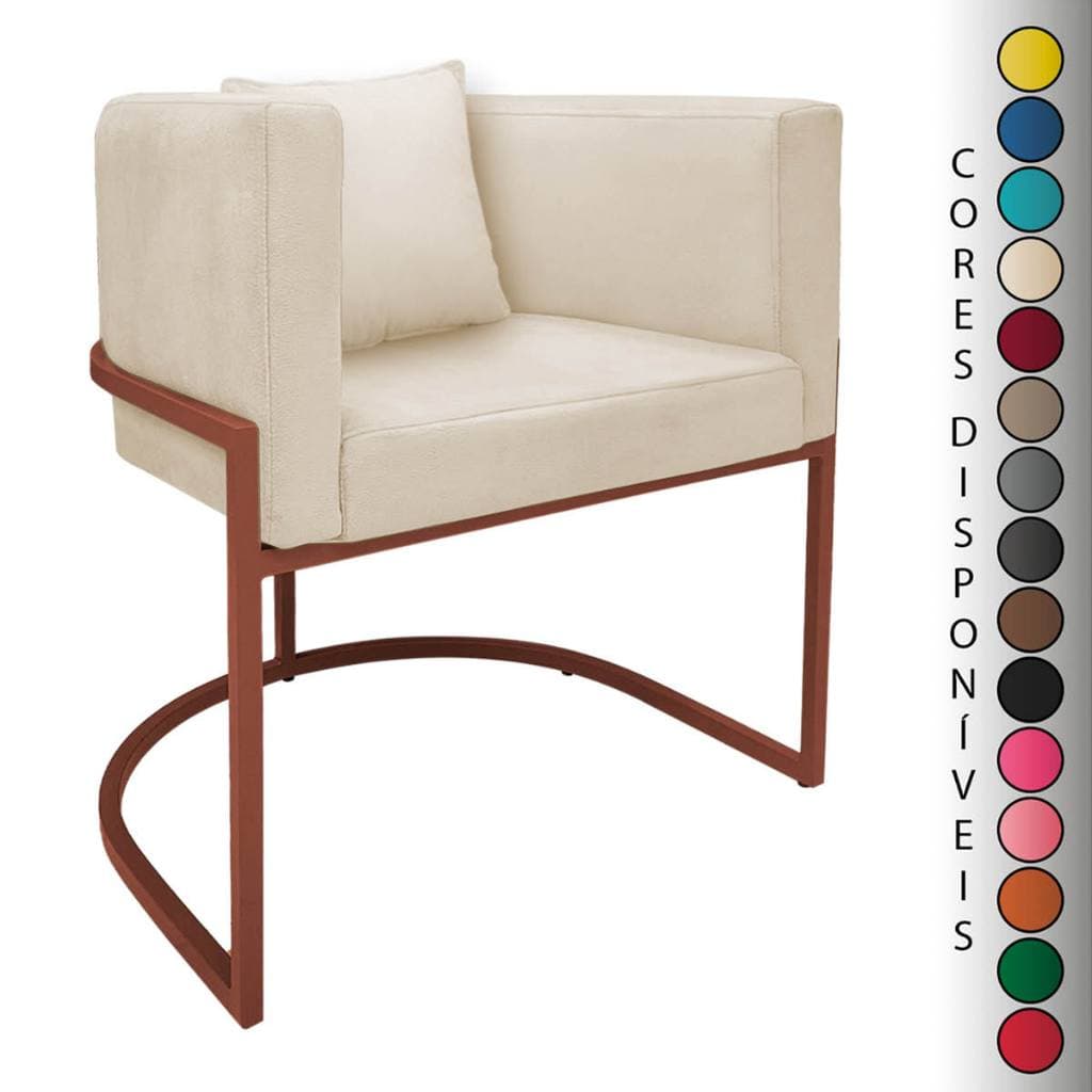 Poltrona para Sala Decorativa Luna Base de Ferro Bronze com Almofada Suede Aninha Decor