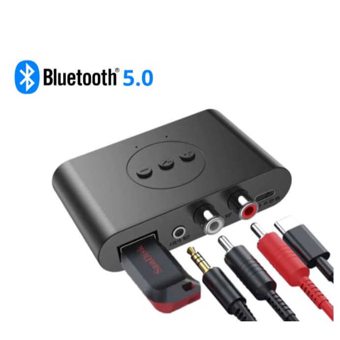 Adaptador Bluetooth 5.0 com USB Tipo-C, P2 e RCA - Receptor de Áudio Sem Fio para Som Antigo e Carro