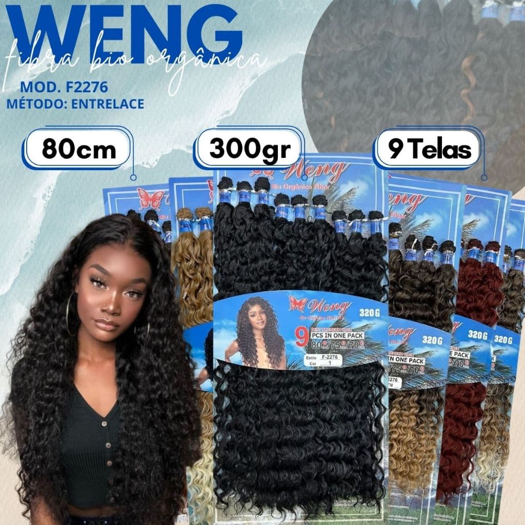 Cabelo Cacheado Bio Orgânico  Weng 80cm 300gr 9 Telas - Mega Hair Entrelace