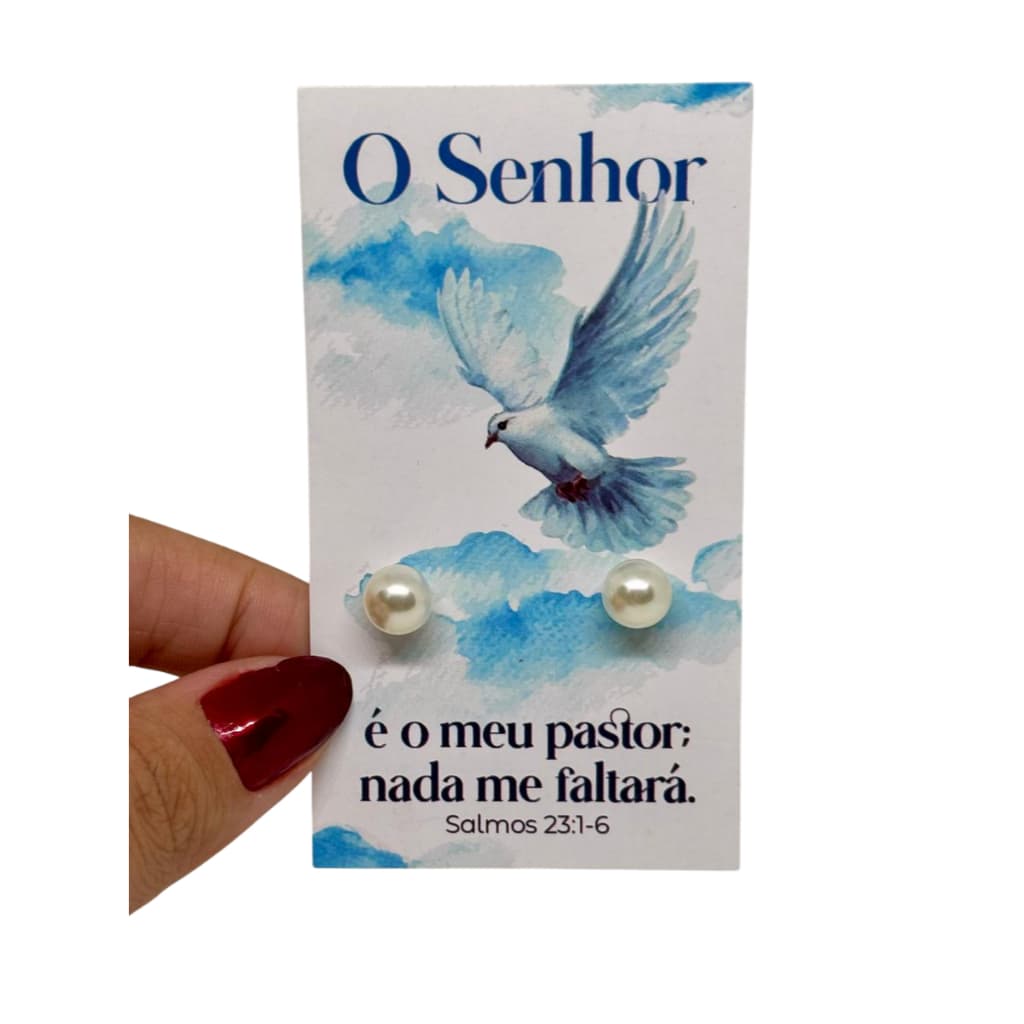 200 pares de brincos pérola + Tags Mimos Lembrancinhas/ O Senhor é meu Pastor Brindes