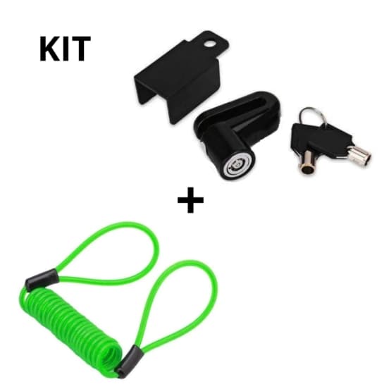 Cadeado De Disco Para Freio Antifurto Moto Universal - Preto + Cabo Aviso E Lembrete De Trava De Disco Freio Para Motos