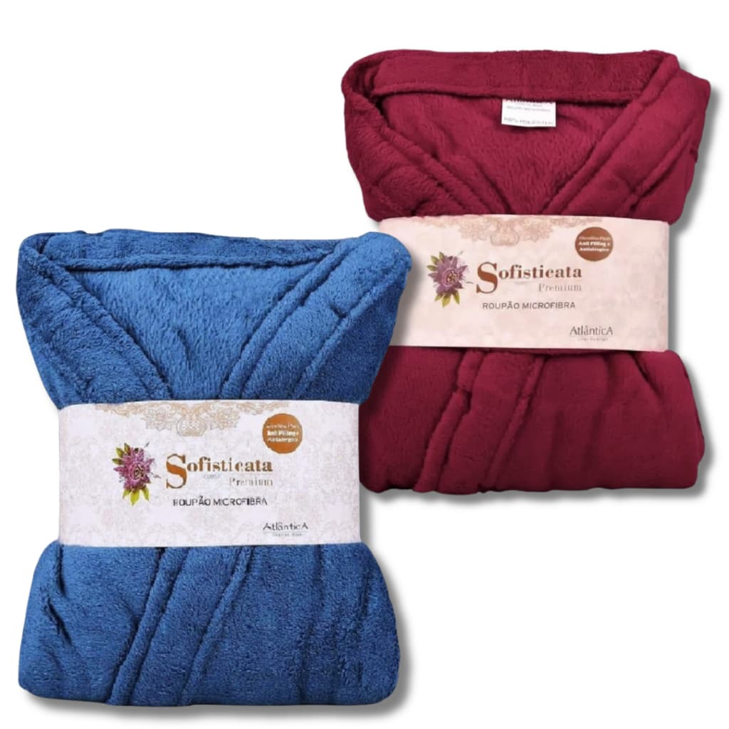 Kit Roupão Plush Microfibra 1  Masc. e 1 Fem. Manga 3/4 Toque Macio 180g/m2
