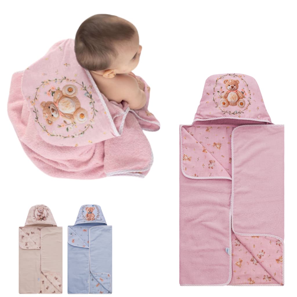 Toalha de Banho Bebe com Capuz e Forro de Fralda Baby Joy 67cm x 90cm