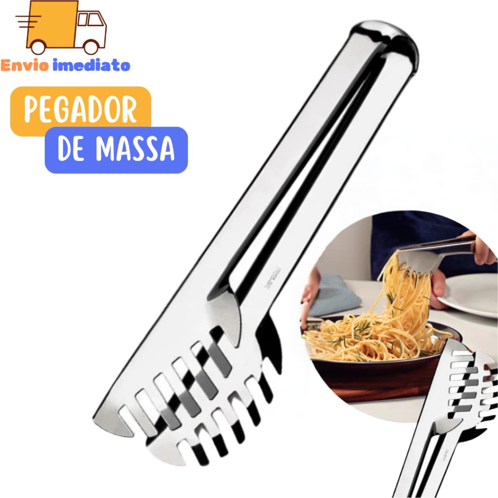 Kit 3 Pegador de Massa Premium em Aço Inox Multiuso Carnes Saladas Massas Bares Restaurante Casa