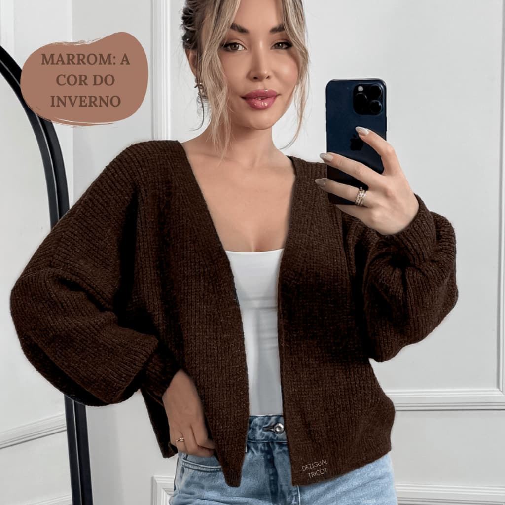 Cardigan Feminino Elegante Casaco De Tricot Inverno Mousse Quentinho