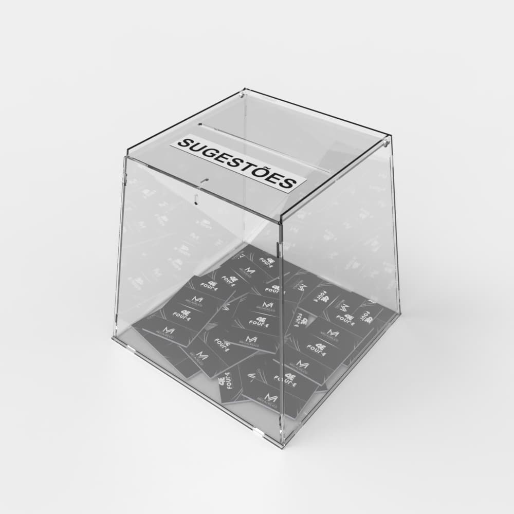 Urna Pirâmide 30x30x30x18 Em Acrílico 2mm Cristal Com Adesivo De Sugestões