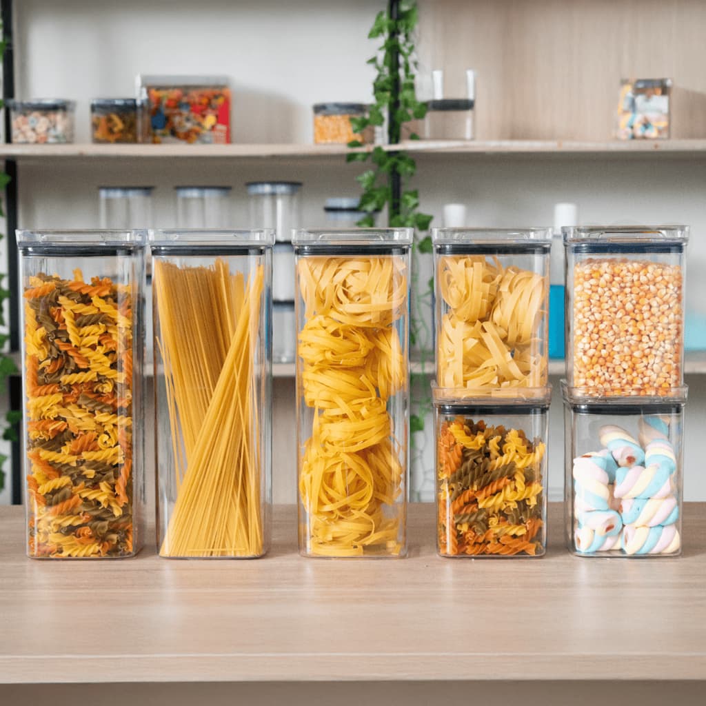 7 Potes Herméticos para Mantimentos de Acrílico Empilhável para Cozinha e Alimentos Organiza Armário