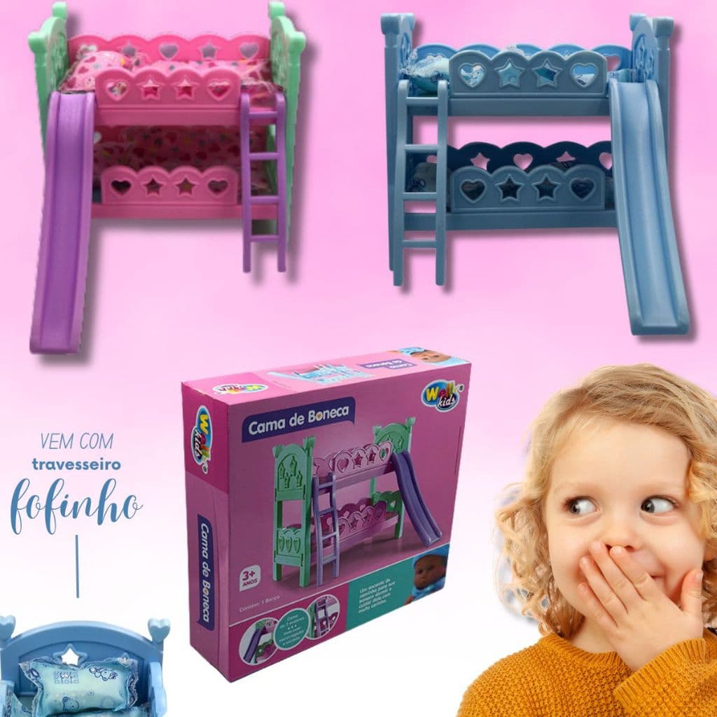 Cama Berço De Boneca Brinquedo Com Escorregador Menina Brinquedo Lúdico Educativo Desenvolvimento Infantil c/ Acessório