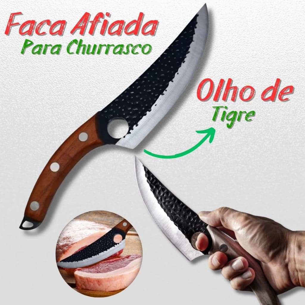 Faca Profissional Artesanal Super Afiada para Churrasco C/ Bainha Lâmina em Aço Inox Cozinha Corte Afiado Culinária