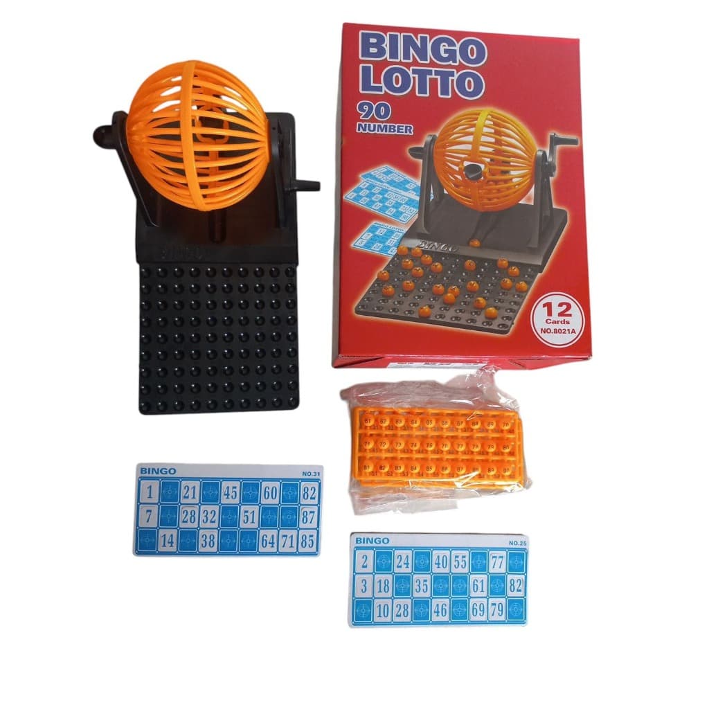 Jogo Mini Bingo Completo Globo giratório Bolinhas Cartelas tamanho pequeno
