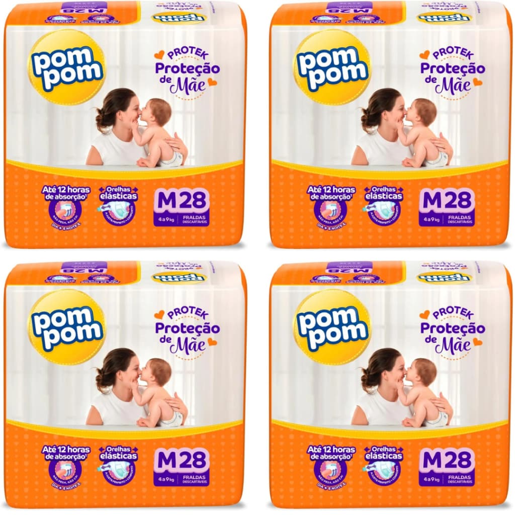Kit 4 Pacotes Fraldas Pom Pom Derma Protek Jumbo - Proteção e Conforto Total