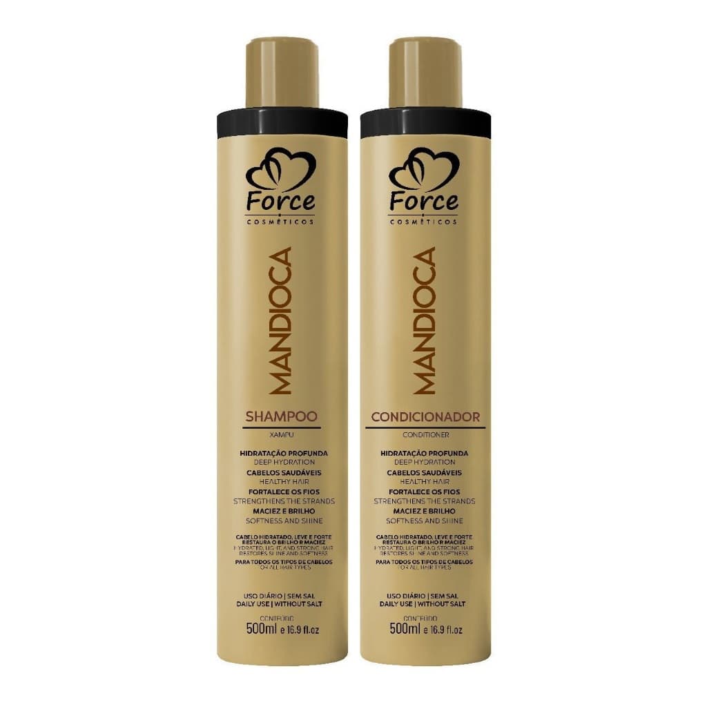 Kit Shampoo e Condicionador Mandioca Force Cosméticos 500ml - Manutenção Capilar Diaria!