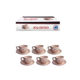 Kit com 6 Xicaras e 6 Pires de Rosa com Pires 90 ml