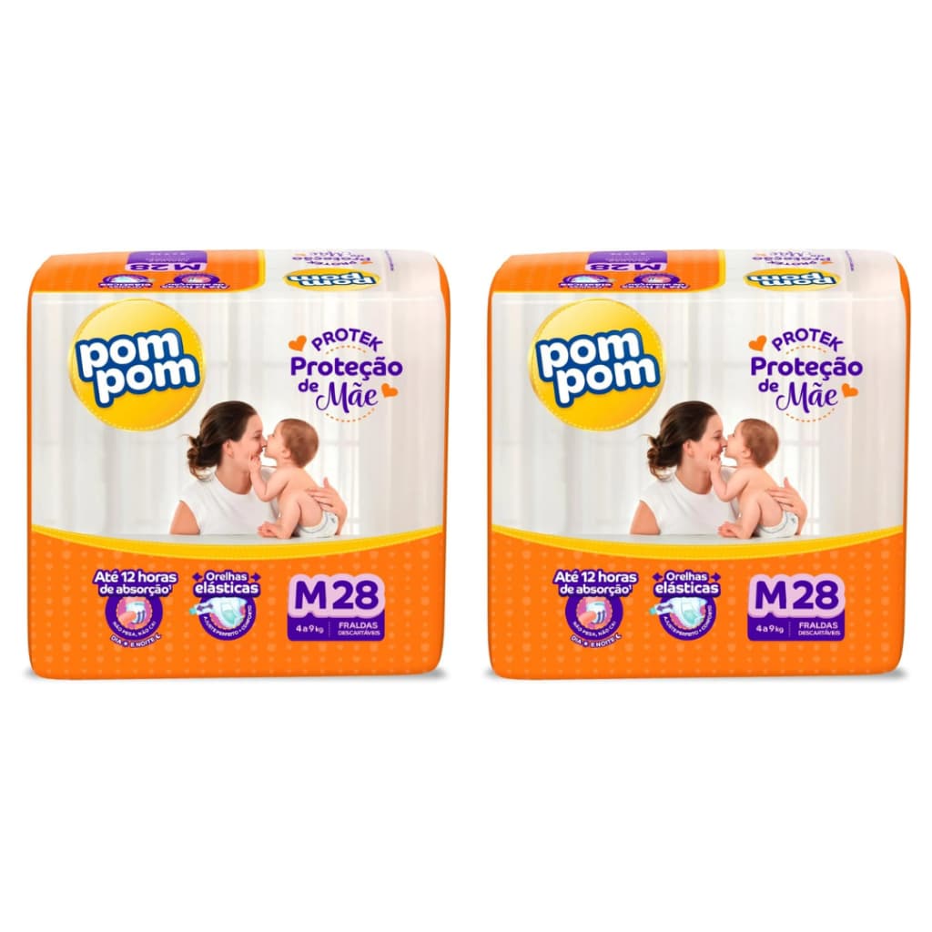 Kit 2 Pacotes Fraldas Pom Pom Derma Protek Jumbo – Proteção e Conforto (Escolha o Tamanho)