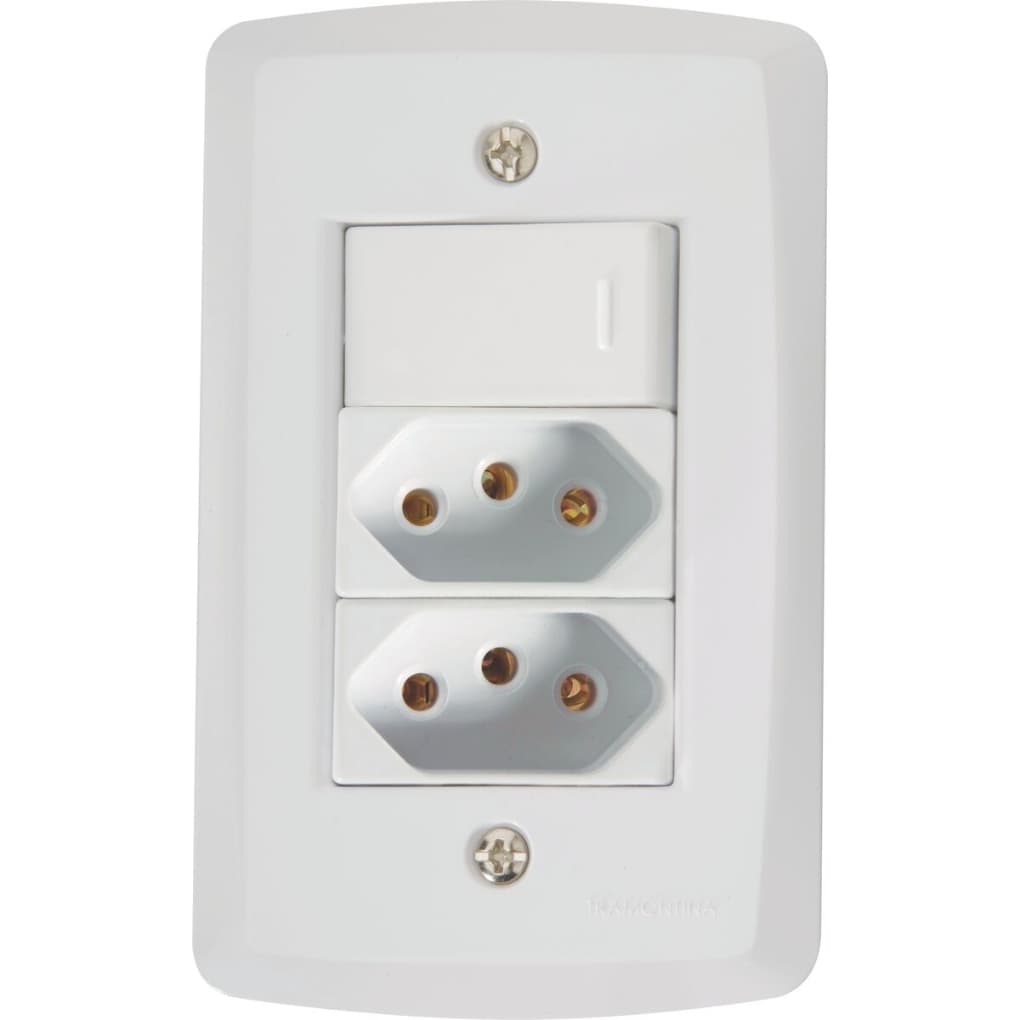 1 Interruptor Simples 10 A 250 V e 2 Tomadas 2P+T 20 A 250 V Tramontina Lux2 Branco Conjunto 4x2