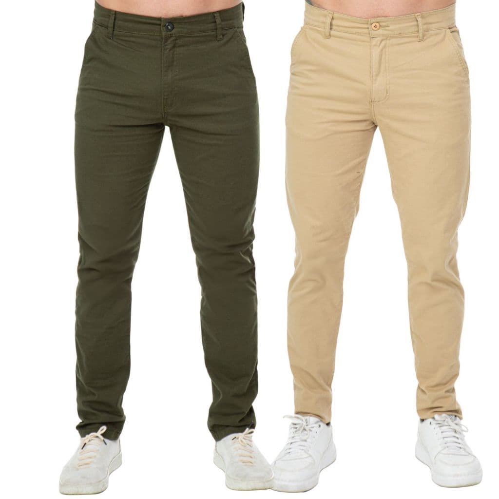 Kit 2 Calças Sarja Sport Fino Em Algodão Casual Chino Stretc Duas Cores