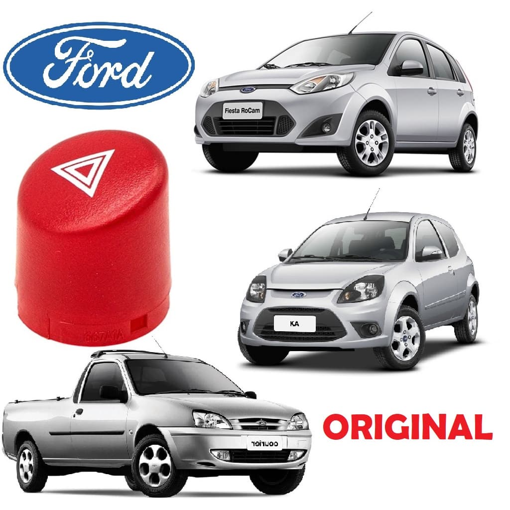 Kit Botão Pisca Alerta Lente Ford Original Fiesta Ka Courier Ecosport de 2000 A 2012
