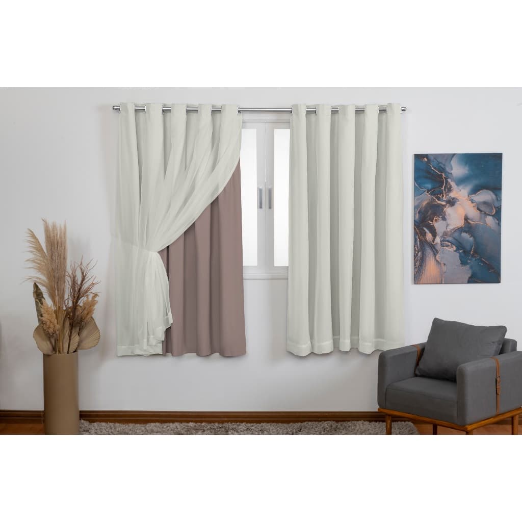 Cortina Blackout PVC C/Voil 2,00M x 1,30M Quarto \sala varias cores