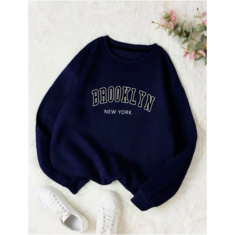Moletom Feminino Careca Brooklyn Gola Redonda Blusa Frio Básico  Casaco Flanelado Algodão
